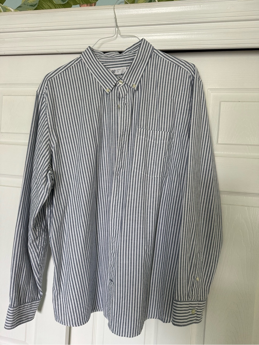 GAP Blue and White Vertical Stripe Button-Down Shirt